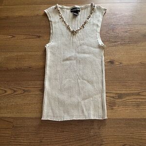 Beige Sleeveless Ribbed Top